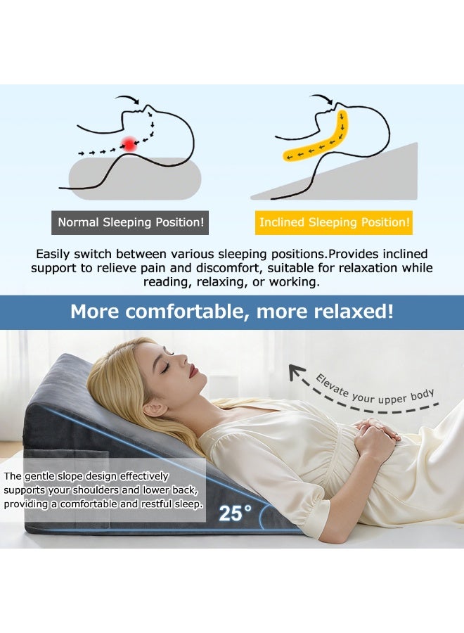 Bed Wedge Pillow After Surgery, Triangle pillow, Wedge Pillow for Back Support, Multipurpose Cushion for Sleeping & Gerd Acid Reflux, Leg Elevation, Relief Neck Pain, Sleep Apnea, Snoring, Gray - Image 4