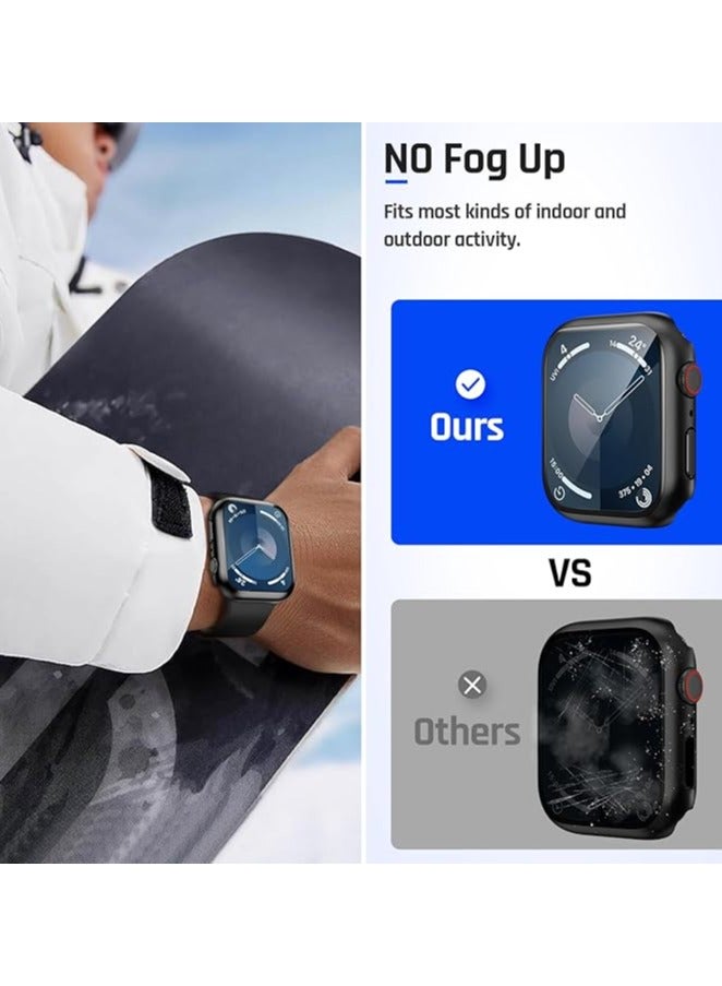حافظة مقاومة للماء لحماية شاشة Apple Watch مقاس 45 مم سلسلة 7 8 9، غطاء وجه من الزجاج المقوى لملحقات iWatch مقاس 45 مم، أسود  - Image 3