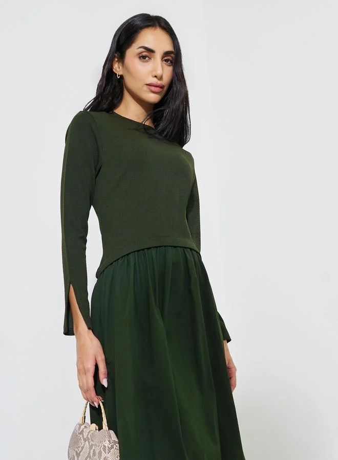 ستايلي Olive Solid Slit Sleeves A-Line Maxi Dress