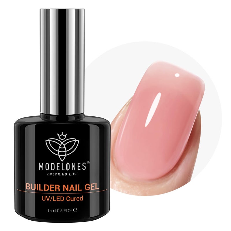 modelones Builder Nail Gel, 8-in-One Jelly Pink Builder, Peachy Pink Rubber Base Gel Polish, LED Lamp Cured Nude Color Base Hardener, Apex Building Strengthener Extension for Girls Home DIY Salon - Image 1