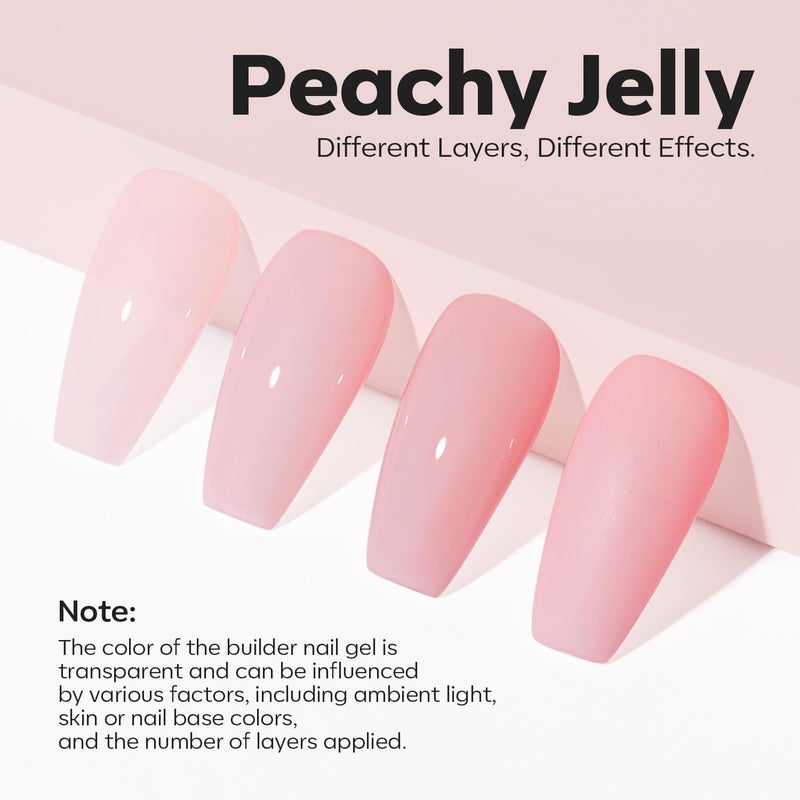 modelones Builder Nail Gel, 8-in-One Jelly Pink Builder, Peachy Pink Rubber Base Gel Polish, LED Lamp Cured Nude Color Base Hardener, Apex Building Strengthener Extension for Girls Home DIY Salon - Image 2