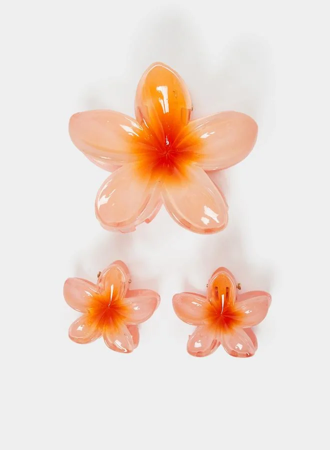 Styli Styli Set of 3 - Peach Flower Design Claw Clip
