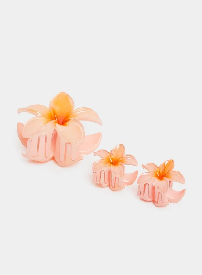 Styli Styli Set of 3 - Peach Flower Design Claw Clip
