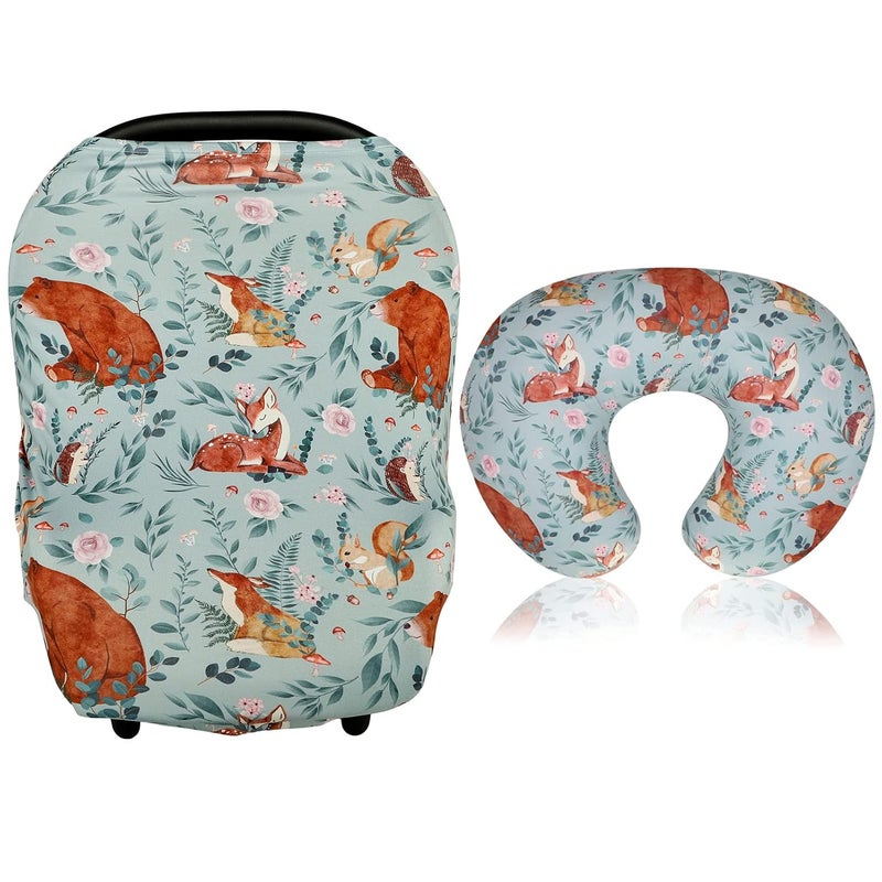 TANOFAR أغطية وسادة الرضاعة أغطية مقاعد السيارة متعددة الاستخدامات للرضاعة حيوانات الغابة دب - Image 1