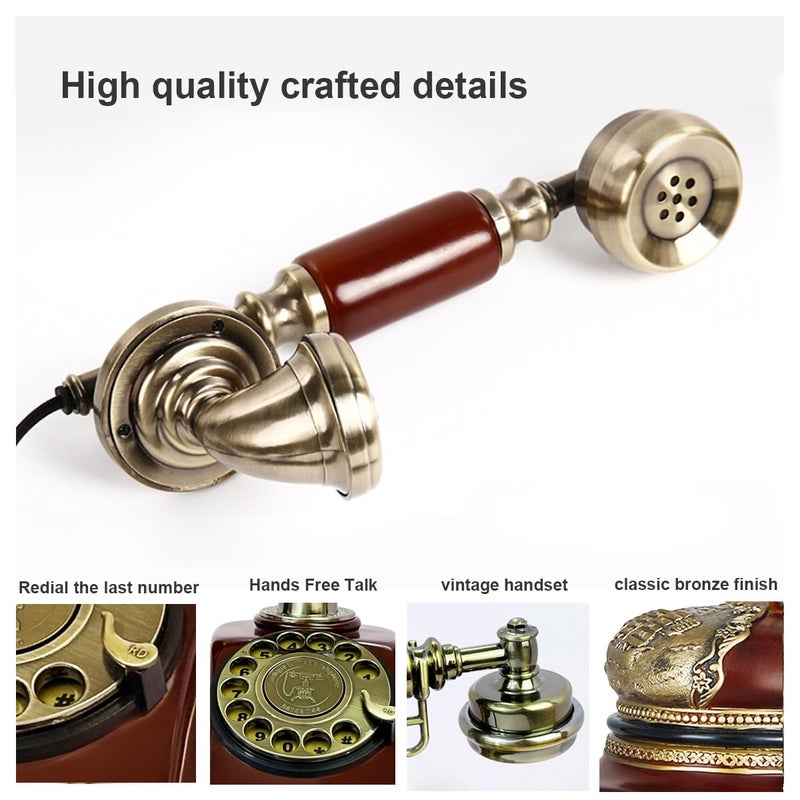 TelPal Retro Vintage Antique Style Rotary Dial Button Desk Telephone Phone Home Living Room Decor - Image 4