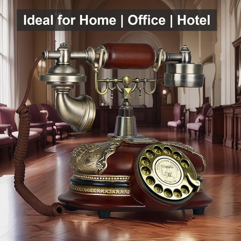 TelPal Retro Vintage Antique Style Rotary Dial Button Desk Telephone Phone Home Living Room Decor - Image 3