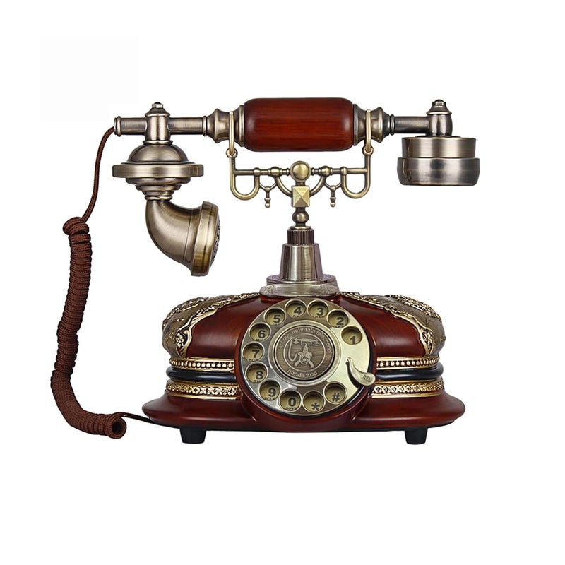 TelPal Retro Vintage Antique Style Rotary Dial Button Desk Telephone Phone Home Living Room Decor - Image 1