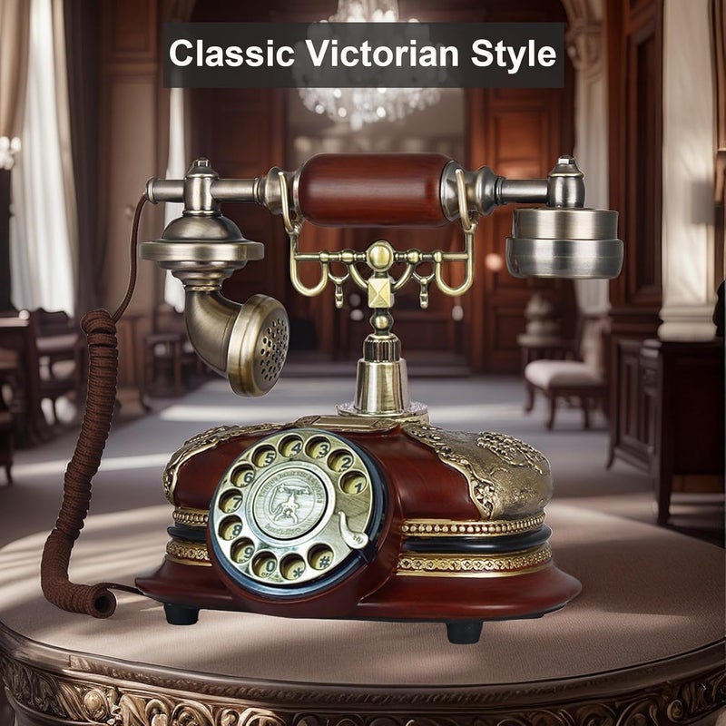 TelPal Retro Vintage Antique Style Rotary Dial Button Desk Telephone Phone Home Living Room Decor - Image 2