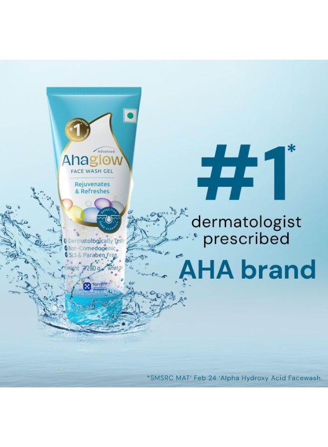 Ahaglow Advanced Face Wash Gel 200g with AHA(1% Glycolic Acid) Glow Bombs| Jojoba & Tea Tree Oil | Allantoin, Vitamin E & Oak bark Extract | No.1 Dermatologist Prescribed AHA Brand - By Torrent Pharma - Image 3