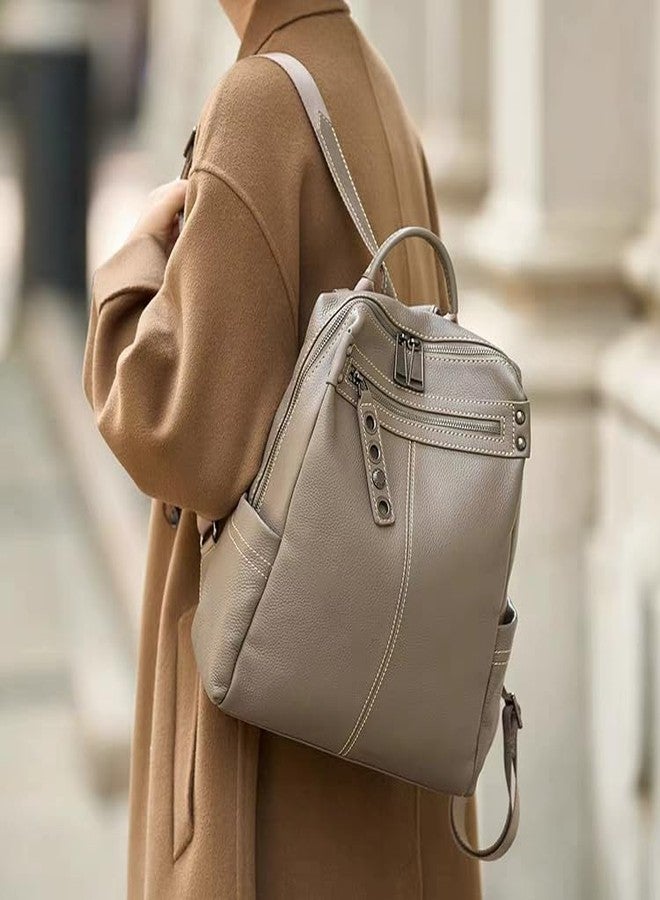 Wesccimo Genuine Leather Backpack Purse For Women Grey Real Soft Leather Travel Fashion Designer Convertible Ladies Shoulder Bag - Image 3