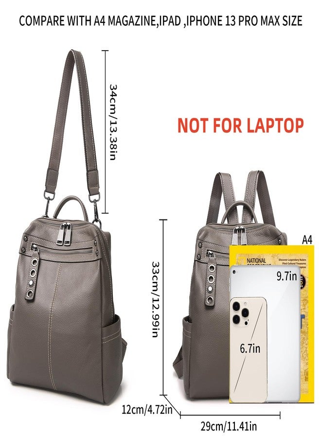 Wesccimo Genuine Leather Backpack Purse For Women Grey Real Soft Leather Travel Fashion Designer Convertible Ladies Shoulder Bag - Image 4