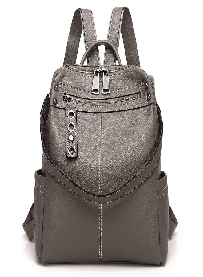 Wesccimo Genuine Leather Backpack Purse For Women Grey Real Soft Leather Travel Fashion Designer Convertible Ladies Shoulder Bag - Image 1