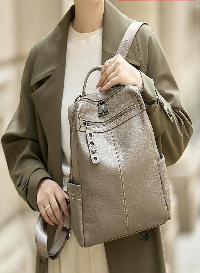 Wesccimo Genuine Leather Backpack Purse For Women Grey Real Soft Leather Travel Fashion Designer Convertible Ladies Shoulder Bag - Image 2