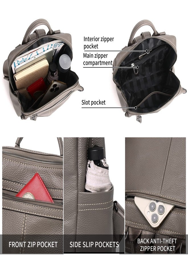 Wesccimo Genuine Leather Backpack Purse For Women Grey Real Soft Leather Travel Fashion Designer Convertible Ladies Shoulder Bag - Image 5