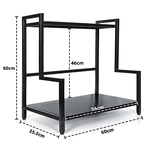 Livzing Microwave Stand, OTG Stand, Microwave Oven Platform Rack, Kitchen Storage Shelf || Multipurpose Extra Storage for Kitchen Organizer || Black, 2-Tiered Shelf - Image 2