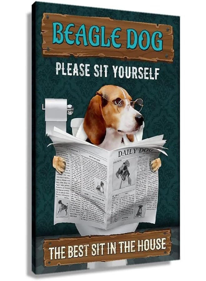 Busmko Beagle Dog Quotes Bathroom Wall Decor Please Sit Yourself Vintage Puppy Poster Canvas Wall Art for Bath Modern Prints Toilet Decorative Painting Unframed 08x12 inch(20x30cm) - Image 1