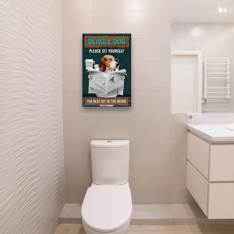 Busmko Beagle Dog Quotes Bathroom Wall Decor Please Sit Yourself Vintage Puppy Poster Canvas Wall Art for Bath Modern Prints Toilet Decorative Painting Unframed 08x12 inch(20x30cm) - Image 4