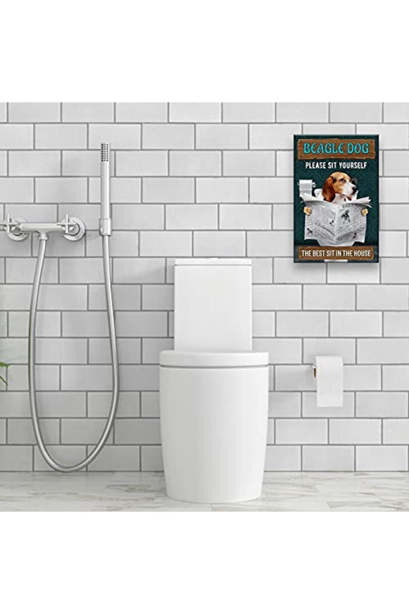 Busmko Beagle Dog Quotes Bathroom Wall Decor Please Sit Yourself Vintage Puppy Poster Canvas Wall Art for Bath Modern Prints Toilet Decorative Painting Unframed 08x12 inch(20x30cm) - Image 4