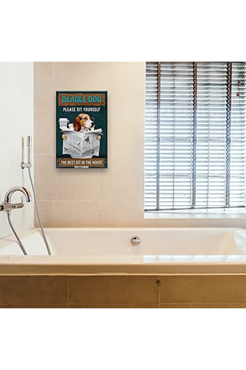 Busmko Beagle Dog Quotes Bathroom Wall Decor Please Sit Yourself Vintage Puppy Poster Canvas Wall Art for Bath Modern Prints Toilet Decorative Painting Unframed 08x12 inch(20x30cm) - Image 2
