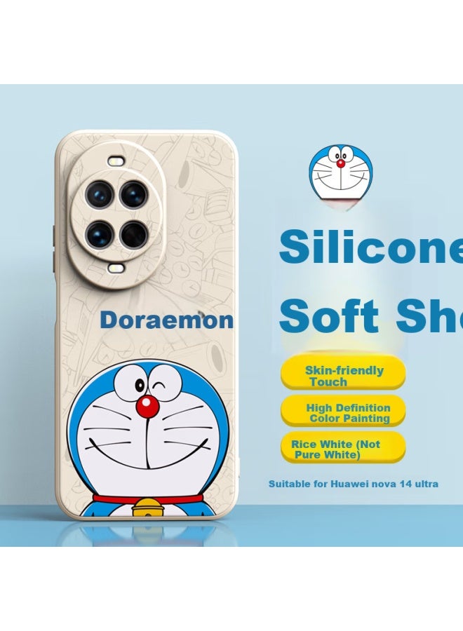 Purecolor Silicone Full Cover Anti-Fall Ultra-Thin Soft Shell For Huawei Nova 14 Ultra, Cartoon Cute Doraemon Protective Case For Men And Women, Couple Style - Smiling Doraemon - Image 1
