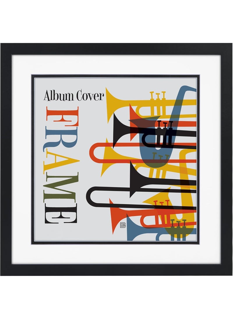 Americanflat Americanflat 15x15 Record Album Frame in Black  Use as 125x125 Album Cover Frame with Mat  Square Frame with Engineered Wood Molding ShatterResistant Glass Cover and Hanging Hardware  - Image 1