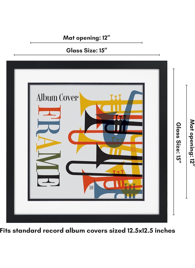 Americanflat Americanflat 15x15 Record Album Frame in Black  Use as 125x125 Album Cover Frame with Mat  Square Frame with Engineered Wood Molding ShatterResistant Glass Cover and Hanging Hardware  - Image 2