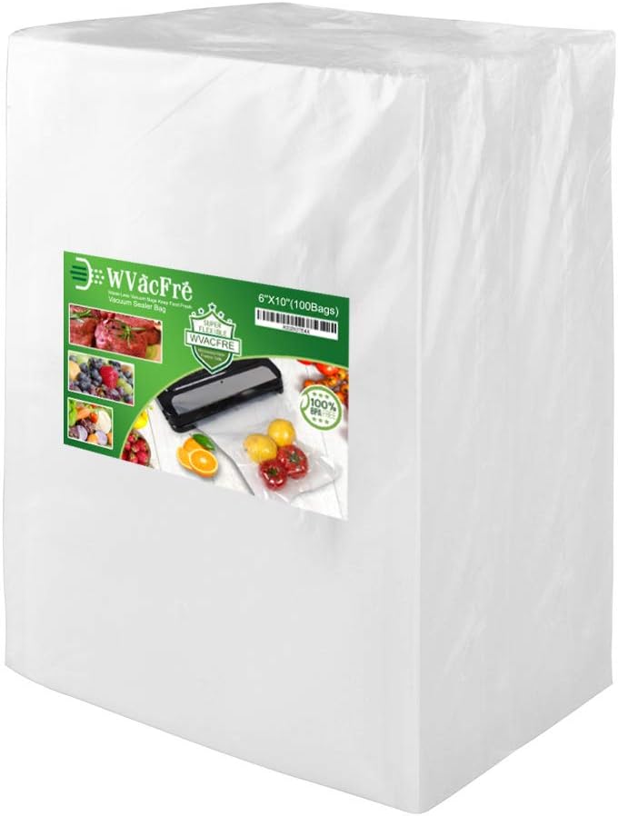 WVacFre 100 Pint Size 6x10 Inch Vacuum Sealer Freezer Bags with Commercial Grade,BPA Free,Heavy Duty,Great for Food Vac Storage or Sous Vide Cooking - Image 1