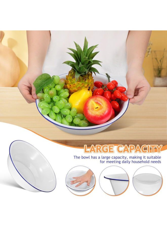 Retro Enamel Basin: Large Enamel Mixing Bowl White Enamelware with Blue Rim Vintage Enamel Basin for Fruit, Salad, Pasta,11.79 Top Diameter,3.54Height - Image 3