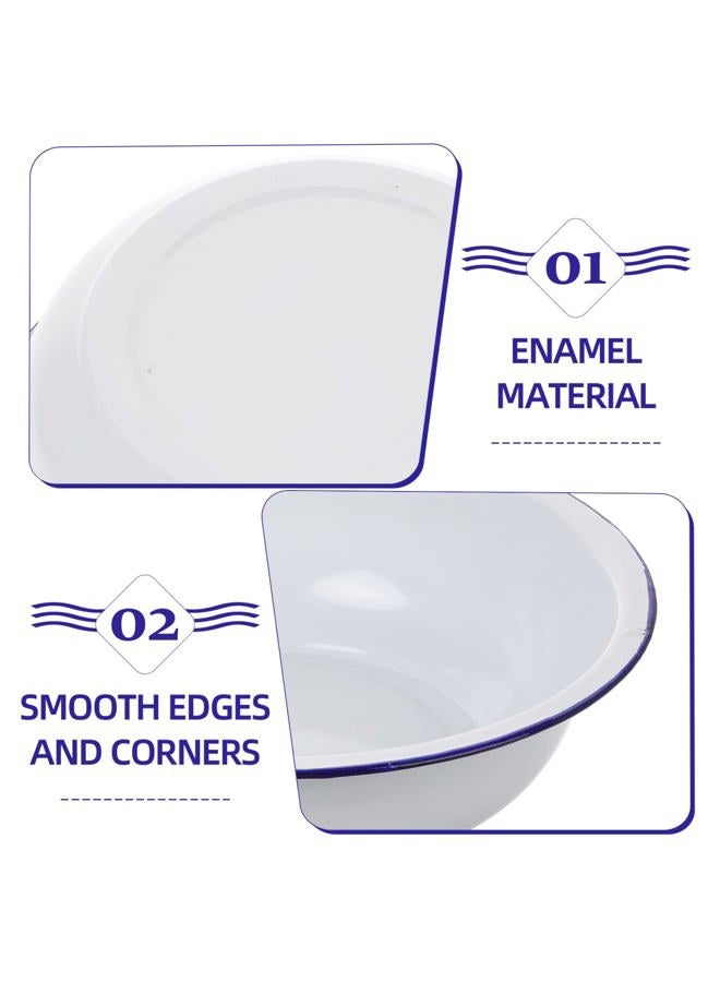 Retro Enamel Basin: Large Enamel Mixing Bowl White Enamelware with Blue Rim Vintage Enamel Basin for Fruit, Salad, Pasta,11.79 Top Diameter,3.54Height - Image 5