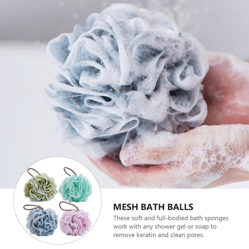4pcs Gradient Color Mesh Bath Poufs Soft Exfoliating Shower Balls Body Scrubbers for Travel - Image 4