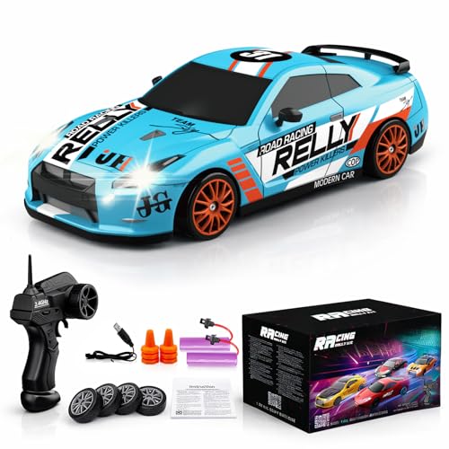 Desdoni RC Drift Car Remote Control Car 24GHz 124 Scale 4WD 15KMH High Speed Model Vehicle LED Lights Drifting Tire Racing Sport Toy for Adult Boys Girls Kids Gift 2Pcs Rechargeable Batterie - Image 1