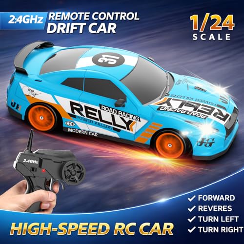 Desdoni RC Drift Car Remote Control Car 24GHz 124 Scale 4WD 15KMH High Speed Model Vehicle LED Lights Drifting Tire Racing Sport Toy for Adult Boys Girls Kids Gift 2Pcs Rechargeable Batterie - Image 5