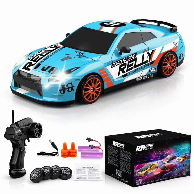 Desdoni RC Drift Car Remote Control Car 24GHz 124 Scale 4WD 15KMH High Speed Model Vehicle LED Lights Drifting Tire Racing Sport Toy for Adult Boys Girls Kids Gift 2Pcs Rechargeable Batterie - Image 2