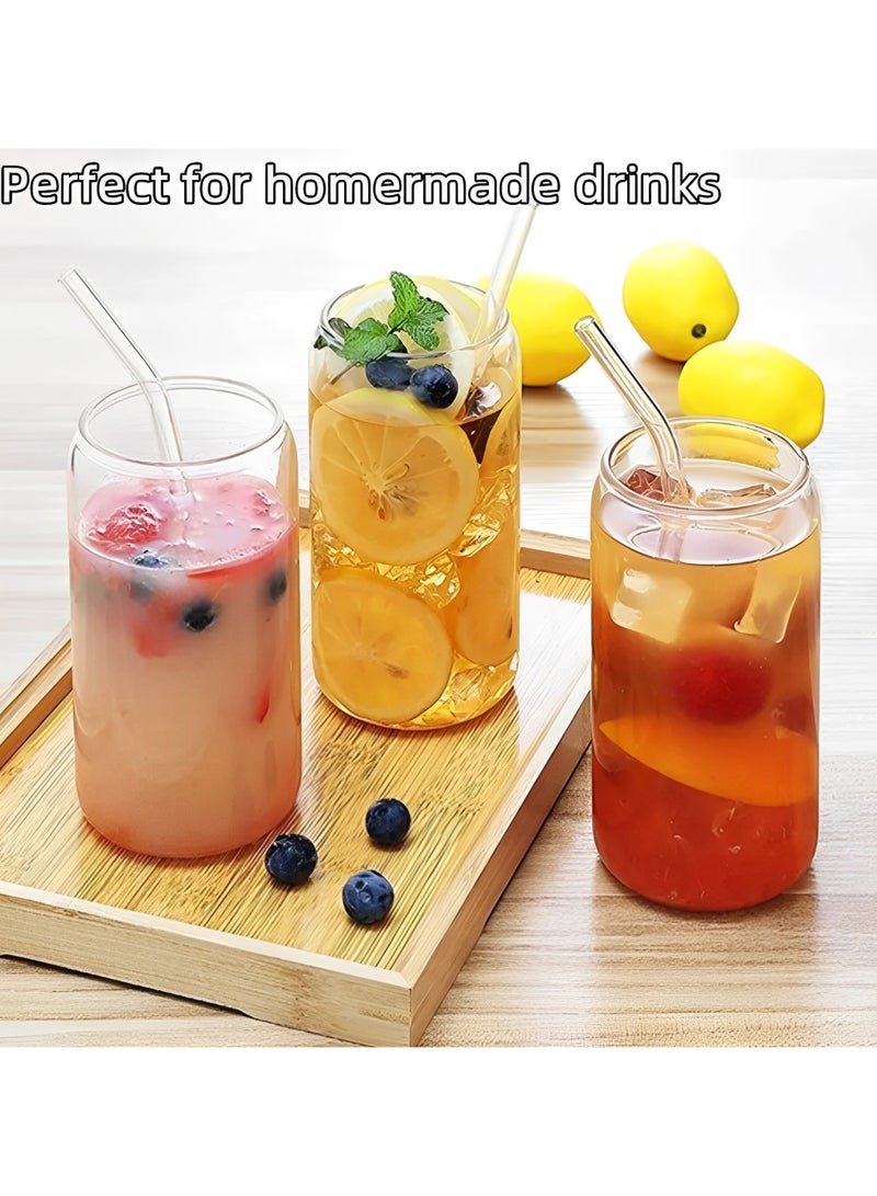 Beauenty Drinking Glasses with Bamboo Lids and Glass Straw 4pcs Set - 16oz Glass Cups, Iced Coffee Glasses, Cute iced Tea Glasses, Beer Glasses, Ideal for Coffee Bar Accessories, Aesthetic Gift -  (Pack of 4+2 Brushes） - Image 5