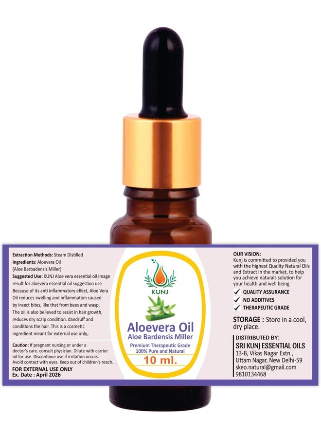 KUNJ Aloe Vera Oil (Aloe barbadensis miller) 10ML - 100% Pure & Natural, Undiluted, Steam Distilled - Therapeutic Grade Oil for Hair Care, Skin Care, Body Massage & Aromatherapy - Image 5