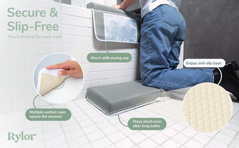 Rylor Baby Bath Kneeler & Elbow Rest Pad - Ultra Thick Foam Cushion for Bathing Infants & Toddlers - 26'' Extra Long and 2.4'' Thick- Non-Slip, Comfortable Support (Gray) - Image 4