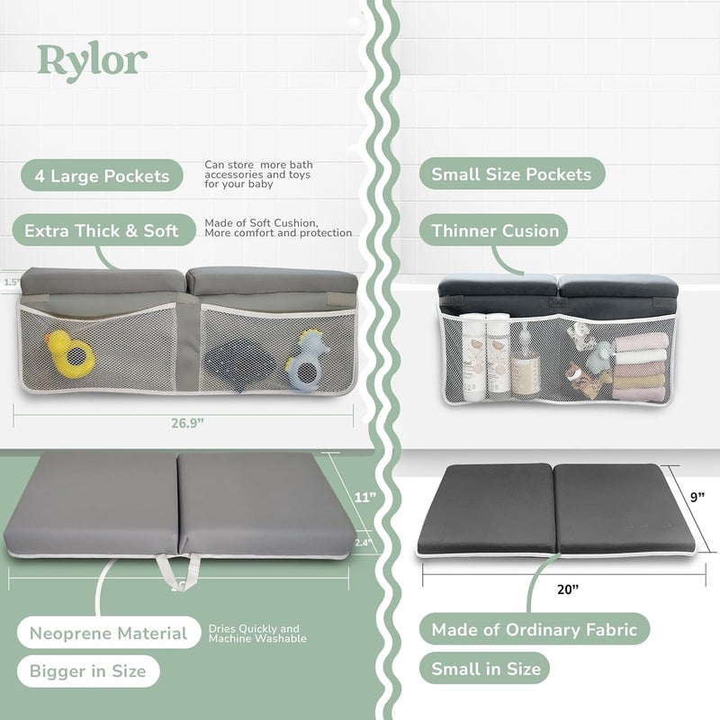 Rylor Baby Bath Kneeler & Elbow Rest Pad - Ultra Thick Foam Cushion for Bathing Infants & Toddlers - 26'' Extra Long and 2.4'' Thick- Non-Slip, Comfortable Support (Gray) - Image 2