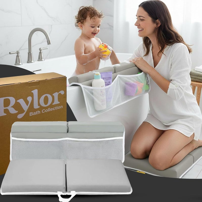 Rylor Baby Bath Kneeler & Elbow Rest Pad - Ultra Thick Foam Cushion for Bathing Infants & Toddlers - 26'' Extra Long and 2.4'' Thick- Non-Slip, Comfortable Support (Gray) - Image 1