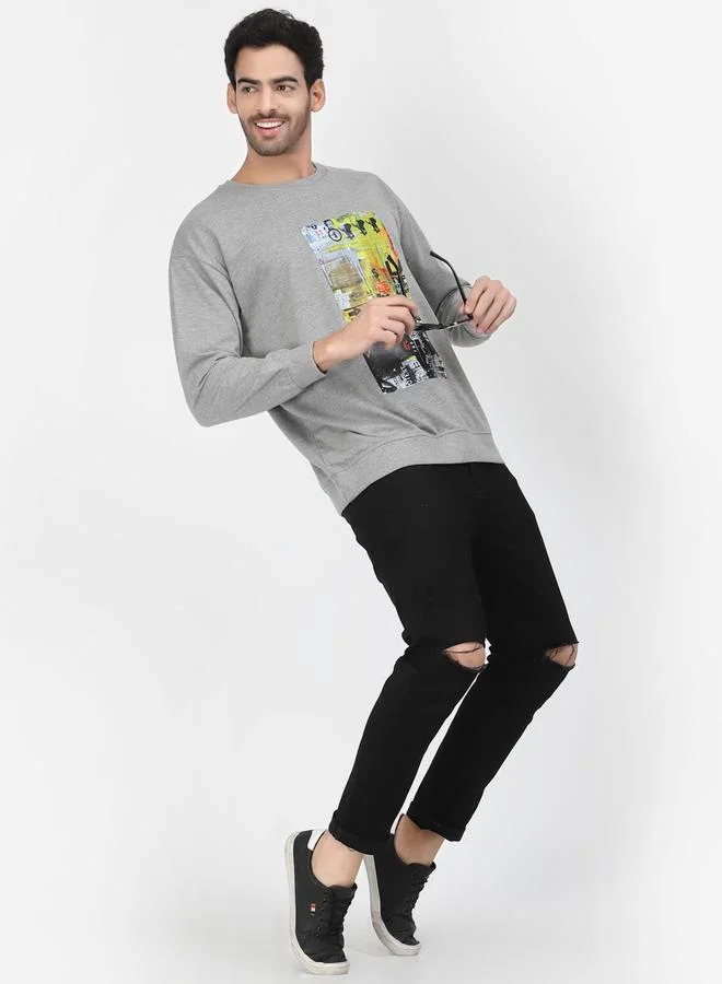PAUSE Men Grey Regular Fit Round Neck Sweatshirt
