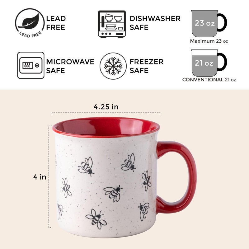 AmorArc 22 OZ Large Ceramic Coffee Mugs, Oversized Soup Cups With Big Handle for Men Women Dad Mom, Big Mug With Textured Bees Patterns for Office & Home -Microwave Safe, 2 Pcs-Red - Image 2