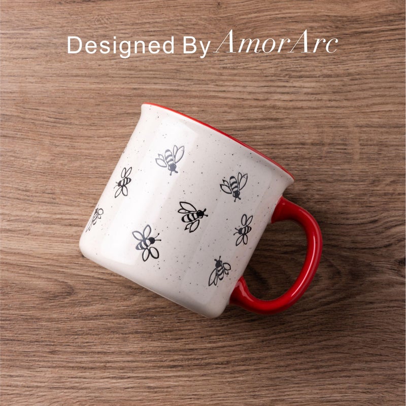 AmorArc 22 OZ Large Ceramic Coffee Mugs, Oversized Soup Cups With Big Handle for Men Women Dad Mom, Big Mug With Textured Bees Patterns for Office & Home -Microwave Safe, 2 Pcs-Red - Image 3