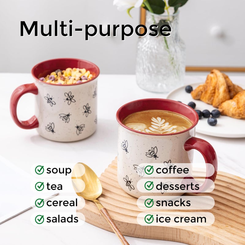 AmorArc 22 OZ Large Ceramic Coffee Mugs, Oversized Soup Cups With Big Handle for Men Women Dad Mom, Big Mug With Textured Bees Patterns for Office & Home -Microwave Safe, 2 Pcs-Red - Image 5