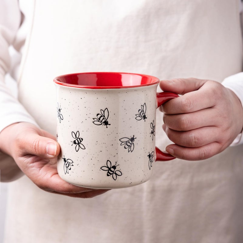 AmorArc 22 OZ Large Ceramic Coffee Mugs, Oversized Soup Cups With Big Handle for Men Women Dad Mom, Big Mug With Textured Bees Patterns for Office & Home -Microwave Safe, 2 Pcs-Red - Image 4