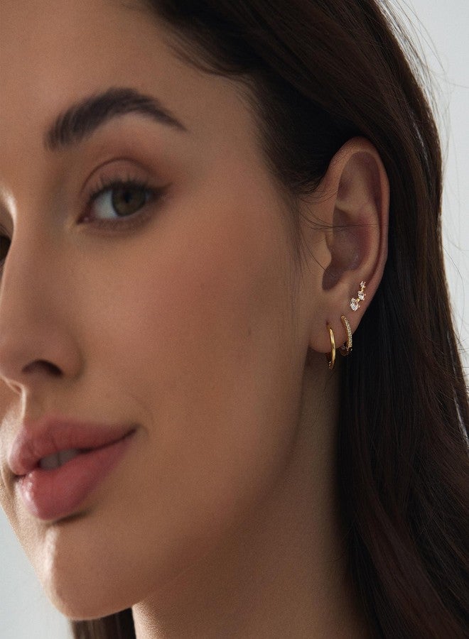 YEEZII Gold Stud Earrings Set for Women, Huggie Hoop Jacket Studs Earring Stack for Multiple Piercing, Hypoallergenic Stackable Gold Earrings Trendy Jewelry - Image 3
