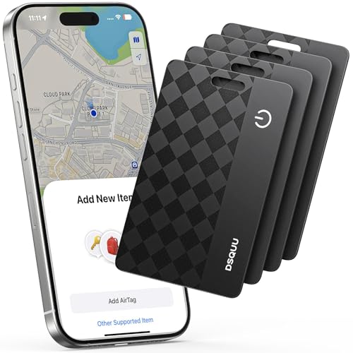 Dsquu Wallet Tracker Card Air-Tag (iOS Only) Ultra-Thin 0.07in IP68 Waterproof Bluetooth Tracker for Wallets, Passport, Work with Apple Find My, Wireless Charging, Anti-Loss Card Locator iOS Only (4 Pack) - Image 1