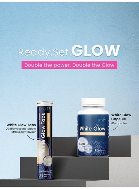 PAXAS White Glow Tabs, Effervescent Tablets (20 Tablets) | Glutathione & Vitamin C Formula | Skin Brightening Support | Strawberry Flavour | Best Price UAE