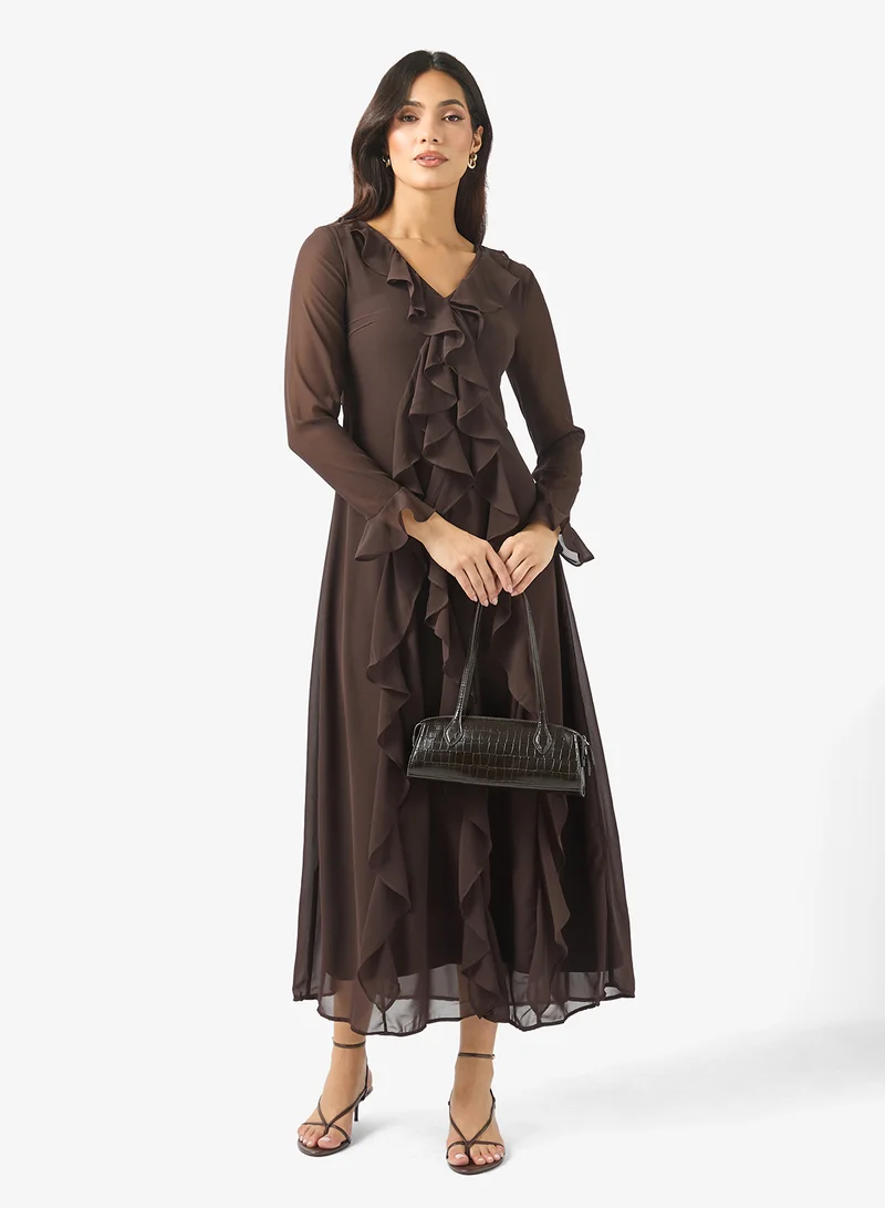 Vmholly Long Sleeve Flounce Ankle Dress