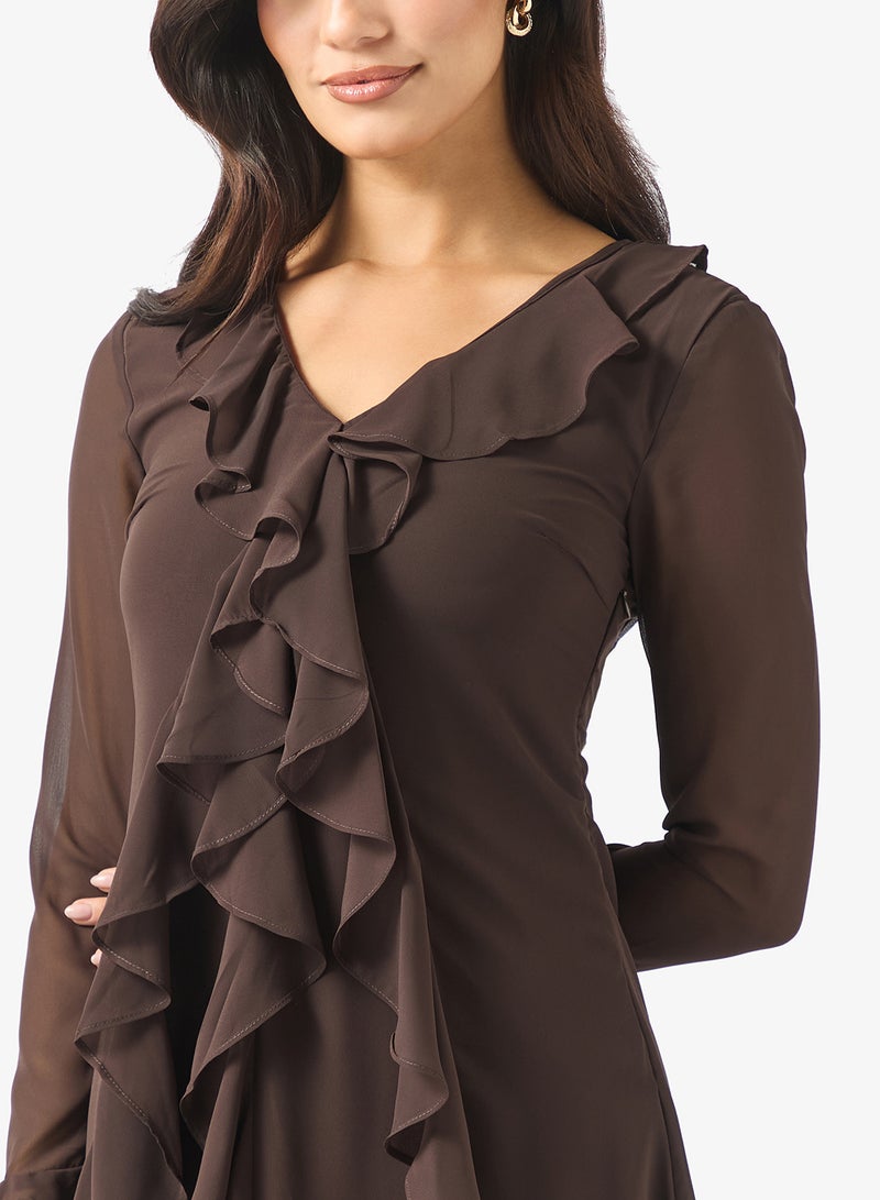 فيرو مودا فستان طويل بأكمام طويلة وكشكشة للكاحل - Image 3