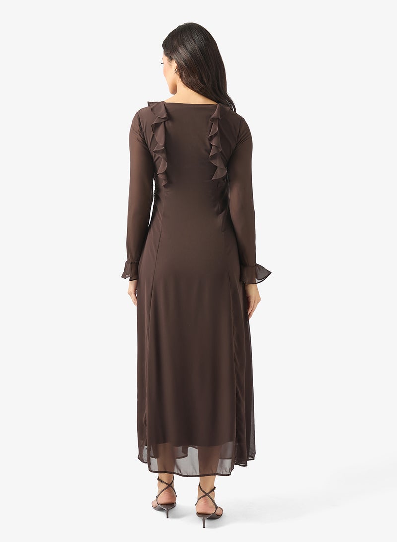 فيرو مودا فستان طويل بأكمام طويلة وكشكشة للكاحل - Image 2