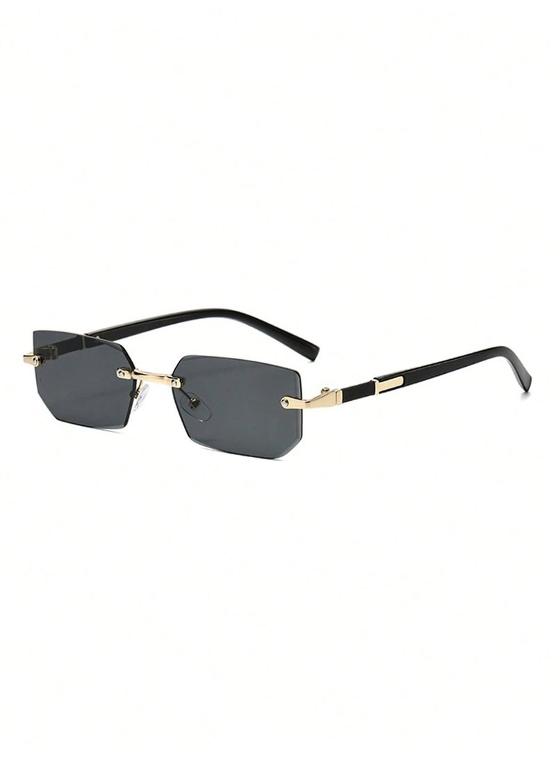 Shein Unisex Retro Rectangular Black Metal Frame Sunglasses – Vintage Fashion Eyewear - Image 1